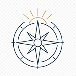 Icon: Compass rose with rising sun representing marketing direction and guidance
